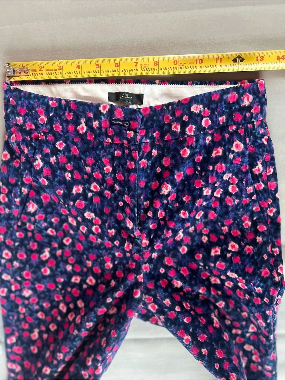 J Crew Floral Corduroy Straight Leg Pants Navy Pink Print Size 2